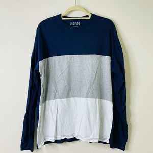 Boohoo MAN Blue Colorblock Long Sleeve Shirt S